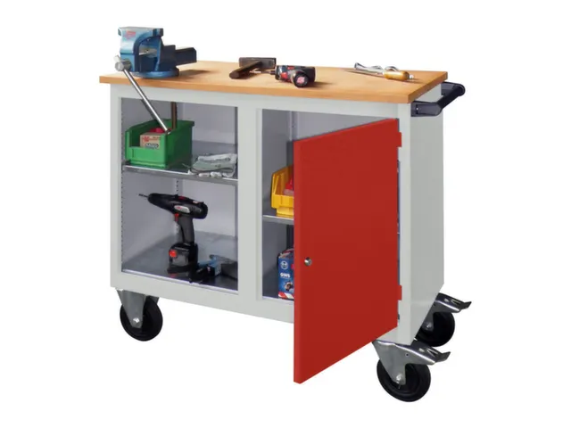 werkbank,verrijdbaar,HxBxD 915x1090x600mm,RAL7035,front RAL3000