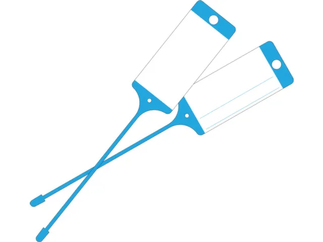 Goederenlabel PP blauw blanco gelijnd