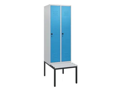 locker met bank,HxBxD 1950x600x815mm,2vak,vak B 300mm,draaigrendel