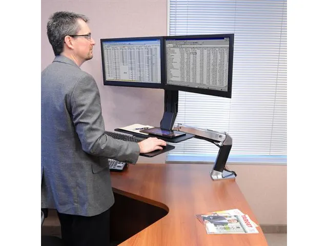 Poste de travail Assis-Debout Double écran avec plan de travail