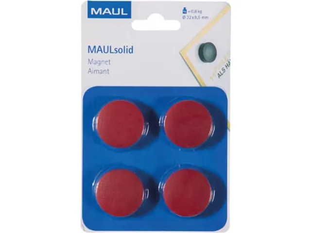 Aimant MAULsolid 32mm Rouge Blister 4 pièces