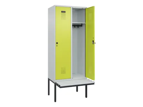 locker met bank,HxBxD 2120x800x815mm,2vak,vak B 400mm,draaigrendel