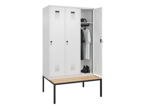 locker met bank,HxBxD 2120x1200x815mm,3vak,vak B 400mm,draaigrendel