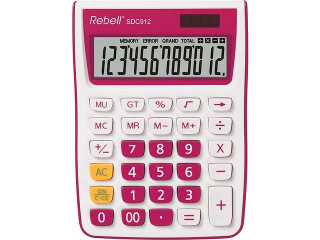 Calculator Rebell-SDC912PK-BX wit-roze desktop | RekenmachinesWinkel.nl