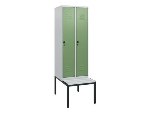 locker met bank,HxBxD 1950x600x815mm,2vak,vak B 300mm,draaigrendel
