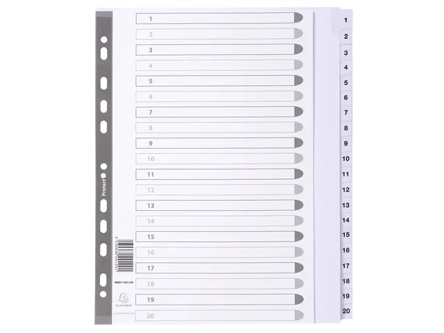 Tabbladen karton geplastificeerde tabs 20-delig 1-20 Wit A4 Maxi