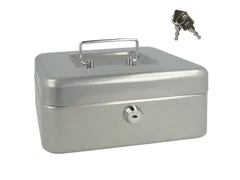 Geldkist Westcott 200x161x90mm zilver, kunststof inzet met 3 vakken