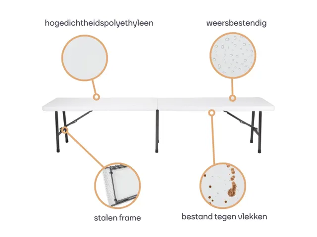 Inklapbare bank weerbestendig 180x25x43cm Wit