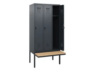 locker met bank,HxBxD 1950x900x815mm,3vak,vak B 300mm,draaigrendel - 1
