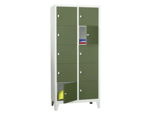 lockerkast,HxBxD 1850x800x500mm,2x5vakken,RAL7035,front RAL6011