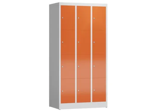 Lockerkast 1800x870x500mm 3x4 vakken cilinderslot, sokkel, RAL3000