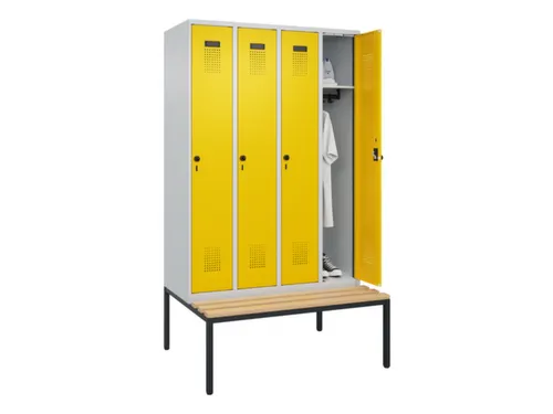 locker met bank,HxBxD 2120x1200x815mm,4vak,vak B 300mm,draaigrendel