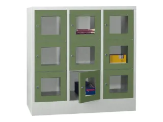 lockerkast,HxBxD 1187x1200x500mm,3x3vakken,RAL7035,front RAL6011 - 2