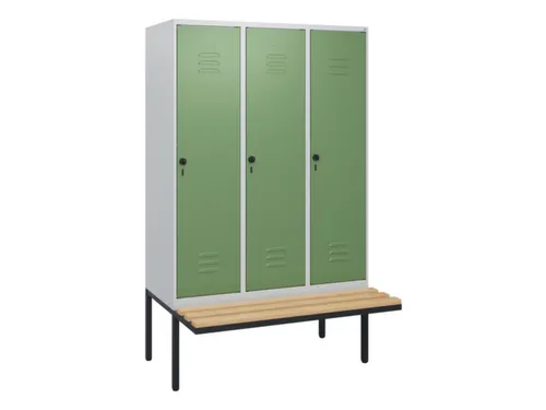 locker met bank,HxBxD 1950x1200x815mm,3vak,vak B 400mm,draaigrendel