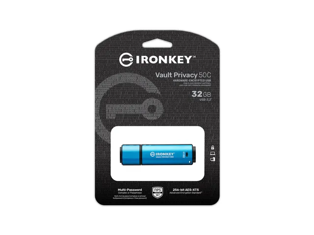32GB USB-C IronKey Vault Privacy 50C AES-256 versleuteling, FIPS 197