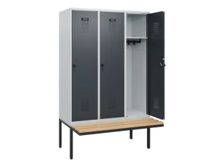 locker met bank,HxBxD 1950x1200x815mm,3vak,vak B 400mm,draaigrendel - 1