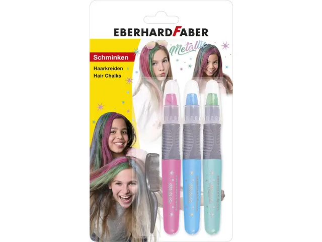 Haarkrijt Eberhard Faber metallic kleuren 3st. Ass. (roze,blauw,groen)