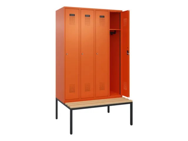 locker met bank,HxBxD 2120x1200x815mm,4vak,vak B 300mm,cilinderslot
