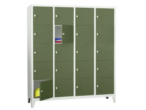 lockerkast,HxBxD 1850x1600x500mm,4x5vakken,RAL7035,front RAL6011