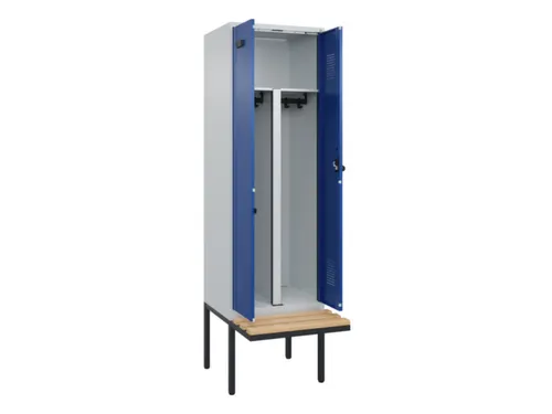 PBM-locker met bank,HxBxD 2120x600x815mm,2vak,vak B 300mm,draaigrendel