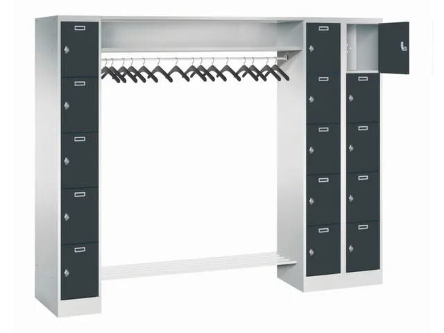 personeelsgarderobe draaigr. 1950x2250x500mm 3x5 vakken 300mm RAL7016