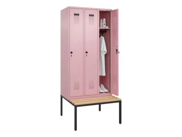 locker met bank,HxBxD 2120x900x815mm,3vak,vak B 300mm,draaigrendel