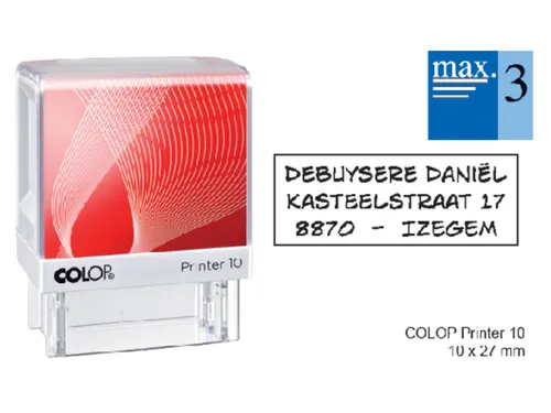 Tekststempel Colop Printer 10 +bon 3regels 27x10mm zwart