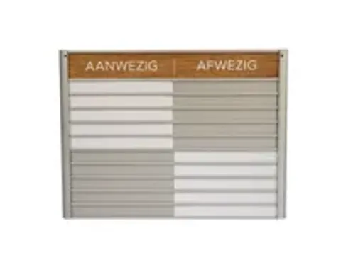 OUTLET Menoor In-Uit bord 10 namen Aluminium Aanwezig/Afwezig Houtlook