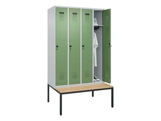 locker met bank,HxBxD 2120x1200x815mm,4vak,vak B 300mm,draaigrendel - 1