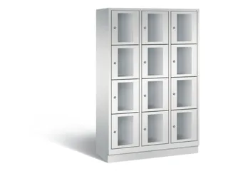 Lockerkast 1800x1200x500mm 3x4 vakken Cilinderslot, Sokkel, RAL7035 - 2