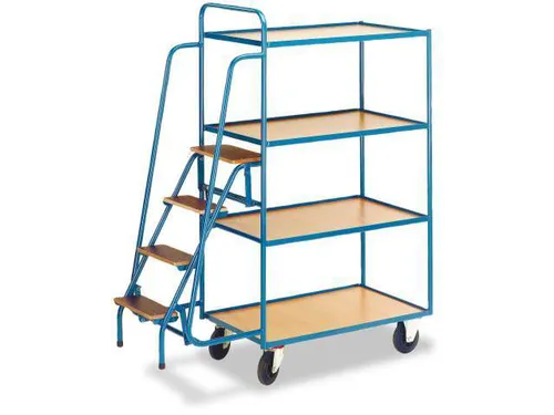 Orderverzamelwagen 990x590mm Totale H 1900mm 4 Etages Hout Ral5010
