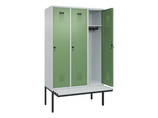 locker met bank,HxBxD 2120x1200x815mm,3vak,vak B 400mm,draaigrendel - 1