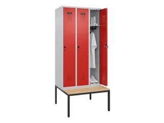 locker met bank,HxBxD 2120x900x815mm,3vak,vak B 300mm,draaigrendel - 1