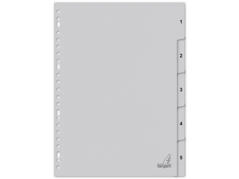 Tabblad ECO Kangaro A4 cijfers 180 grams grijs karton 23-gaats 5-delig