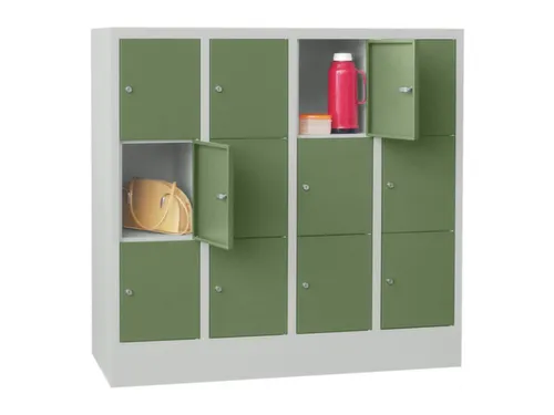 lockerkast,HxBxD 1187x1200x500mm,4x3vakken,RAL7035,front RAL6011