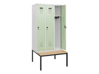 locker met bank,HxBxD 1950x900x815mm,3vak,vak B 300mm,draaigrendel - 1