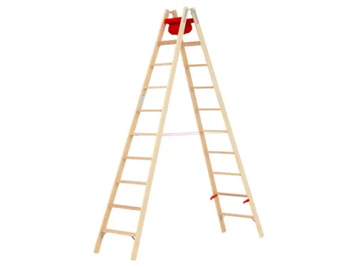 trapladder,beide zijden,2x10,treden,balk L 2,93m,hout
