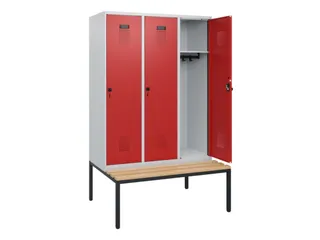locker met bank,HxBxD 1950x1200x815mm,3vak,vak B 400mm,draaigrendel - 1