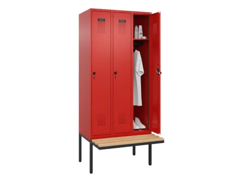 locker met bank,HxBxD 2120x900x815mm,3vak,vak B 300mm,draaigrendel