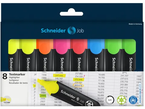 Markeerstift Schneider Job 150 etui a 8 stuks assorti kleuren