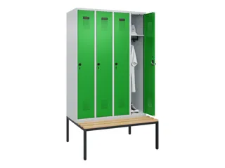 locker met bank,HxBxD 2120x1200x815mm,4vak,vak B 300mm,draaigrendel - 1