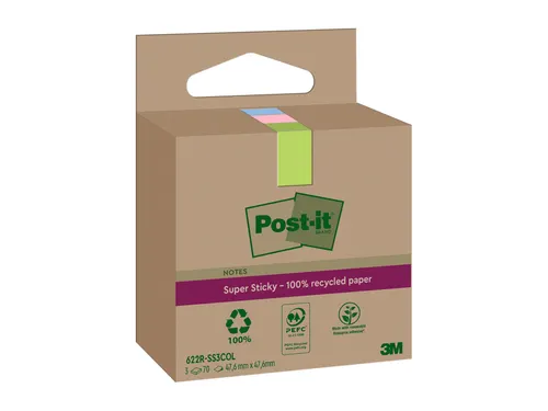 Memoblok 3M Post-it 622 RSS3COL 47.6x47.6mm assorti kleur 3 stuks