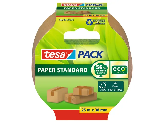 Verpakkingstape Tesapack Papier Standard ecoLogo 38mmx25m bruin