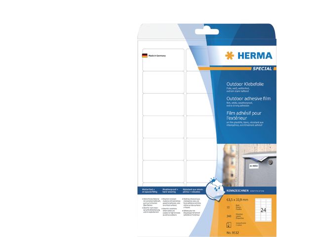 Etiket Herma 9532 63.5x33.9mm Weerbestendig Wit 240 stuks | HermaLabels.nl