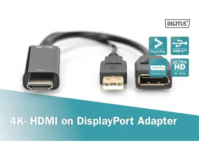 HDMI-adapter type HDMI DP M/M 0,3m ext. Voeding 4K@30Hz zwart