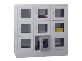 lockerkast,HxBxD 1187x1200x500mm,3x3vakken,RAL7035,front RAL6011 - 1
