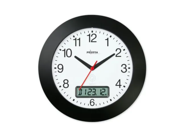 Radiowandklok Ø 300Mm Cijferaanduiding Datumaanduiding Zwart