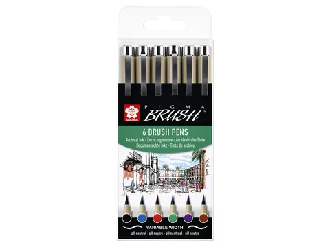 Brushpen Sakura Pigma Brush set à 6 stuks zwart
