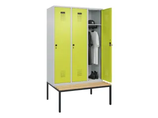 locker met bank,HxBxD 2120x1200x815mm,3vak,vak B 400mm,draaigrendel - 1