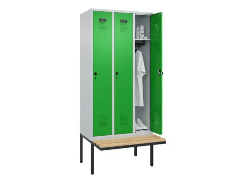 locker met bank,HxBxD 2120x900x815mm,3vak,vak B 300mm,draaigrendel